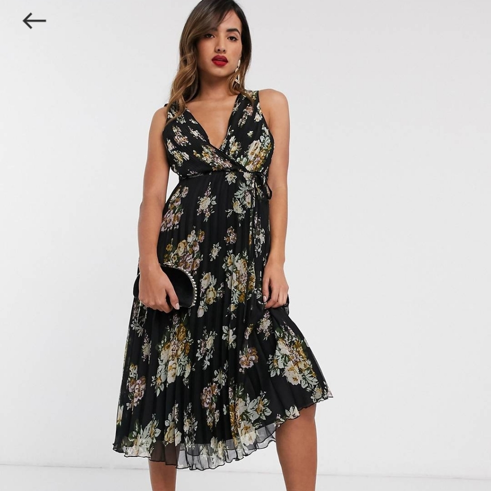 ASOS wrap midi dress with tie waist in dark floral
